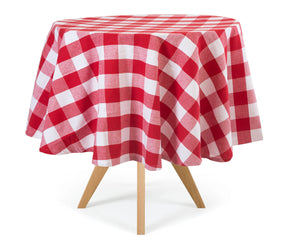 Red Plaid Tablecloth - round tablecloth 60 inch | All cotton and linen 
