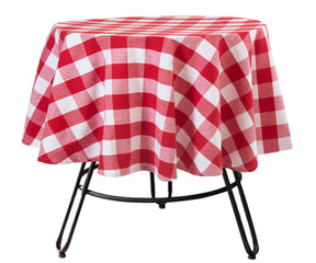 A pristine red and white tablecloth for elegant settings.