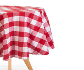 Enhance your table settings with the charm and versatility of white, red, and buffalo plaid tablecloths, ideal for any occasion and style.