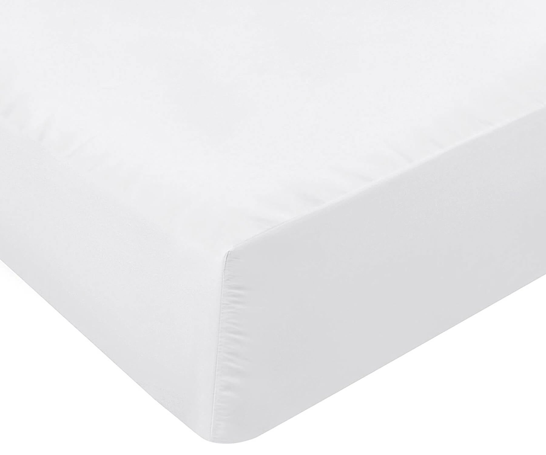 Mattress adorned with a white cotton fitted sheet