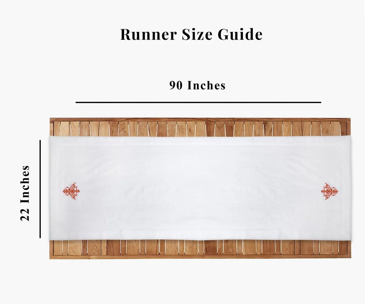 The embroidery design of the 90 inch table runner gives it a decorative look. red table runner for party, positano table runner.