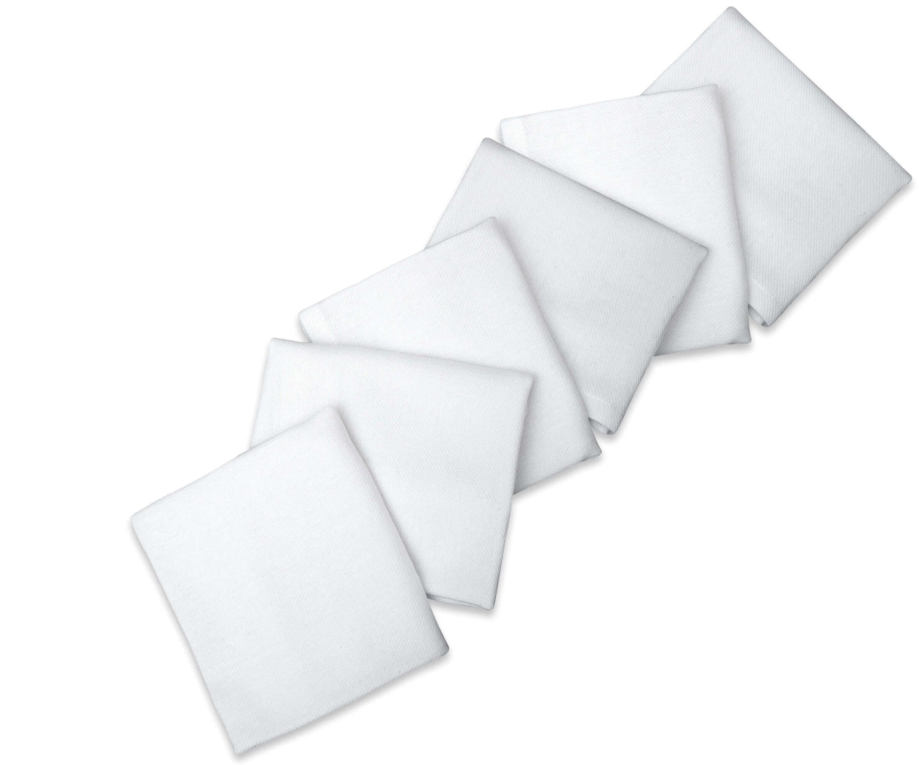 White cloth napkins colored with 1" borders are arranged alternately on the floor.