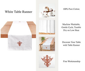 The table runner is made with 100% cotton fabric table runner, white hemstitched table runners, red table runner with embriodery desing